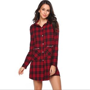 Cotton button down plaid boyfriend shirt sleepwear